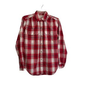 Mervyns For Her Red Plaid Long Roll Tab Sleeve Button Up Shirt Womens Size 10